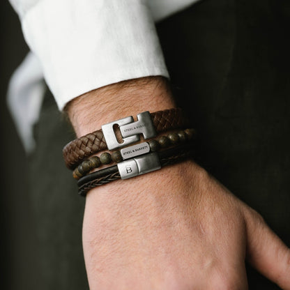 Harrison Nappa Leather Bracelet Brown - STEEL & BARNETT