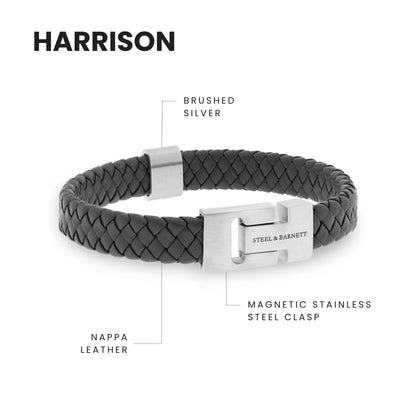 Harrison Nappa Leather Bracelet Dark Gray - STEEL & BARNETT