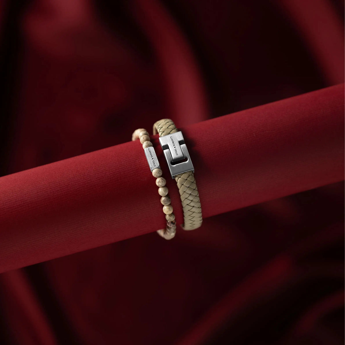 Harrison Nappa Leather Bracelet Ecru - STEEL & BARNETT