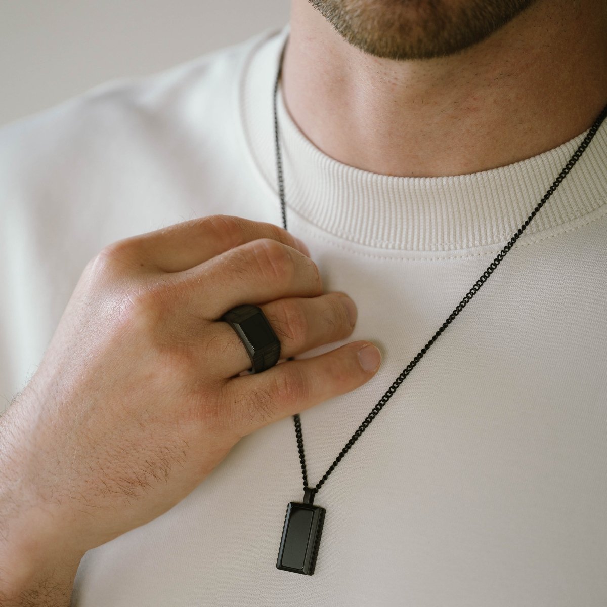 Hatton Gemstone Necklace Black/Black Onyx Adjustable 60-70cm/24-28