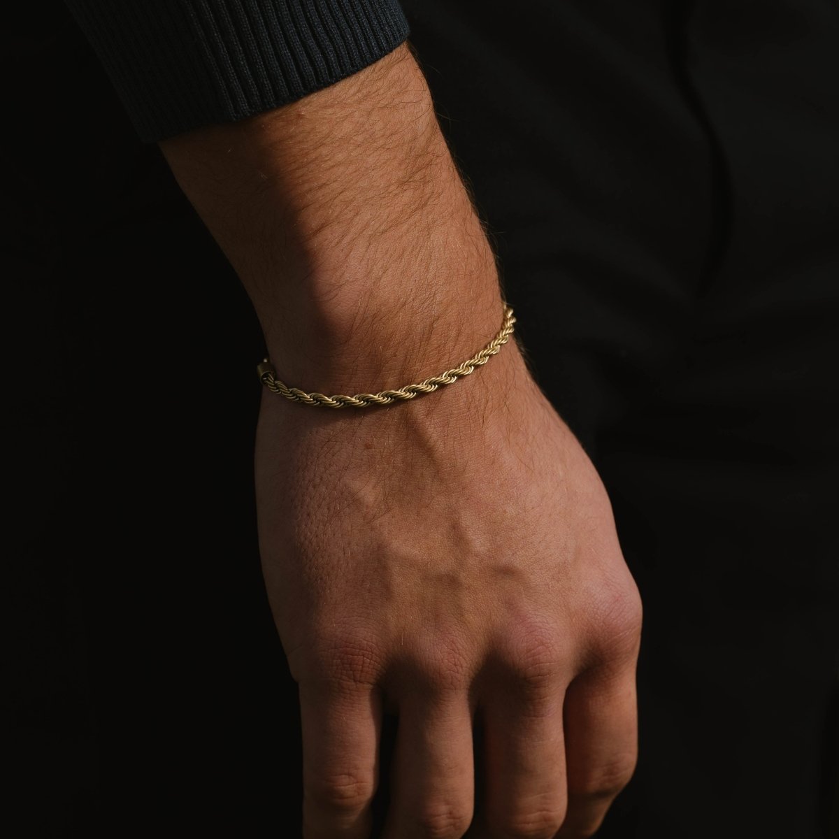 mens 18k plated gold stainless steel rope chain bracelet
