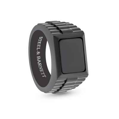 Men's Black On Black Stainless Steel Onyx Signet Ring