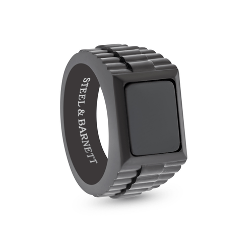 Men's Black On Black Stainless Steel Onyx Signet Ring