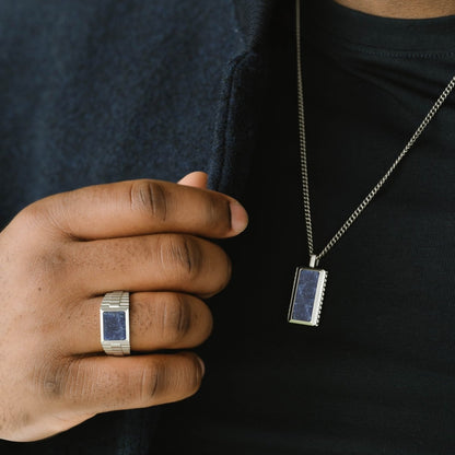 Hudson Gemstone Ring Silver/Sodalite - STEEL & BARNETT
