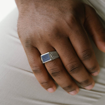 Hudson Gemstone Ring Silver/Sodalite - STEEL & BARNETT