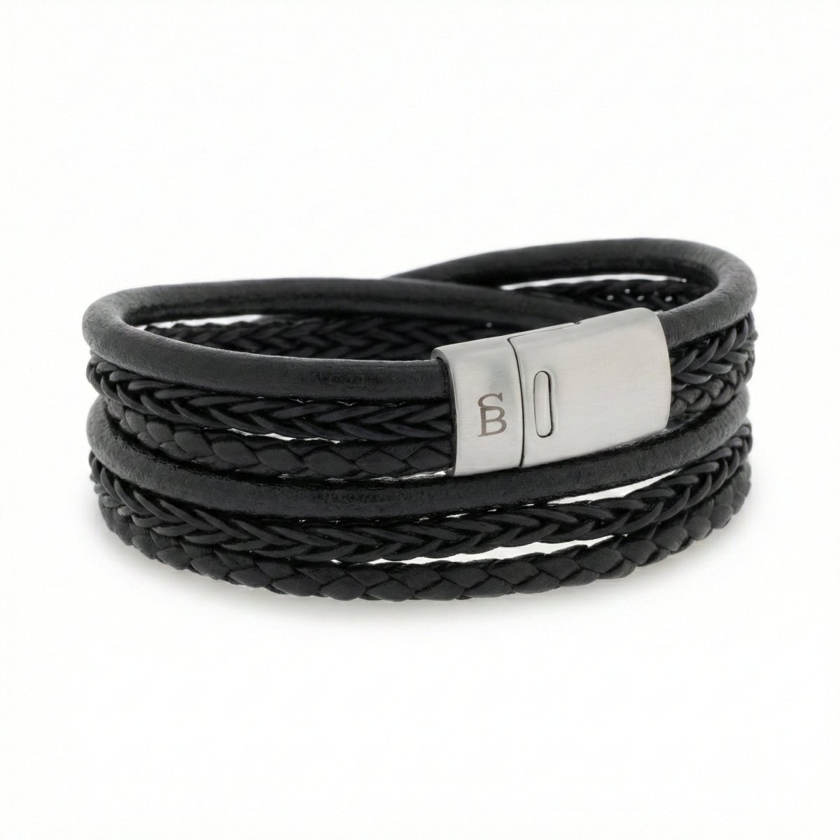 Layered Black Multi Stand Leather Men's Bracelet - STEEL & BARNETT