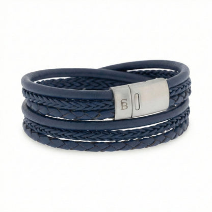 Layered Blue Multi Stand Leather Men's Bracelet - STEEL & BARNETT