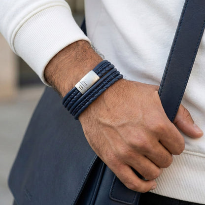 Layered Blue Multi Stand Leather Men's Bracelet - STEEL & BARNETT