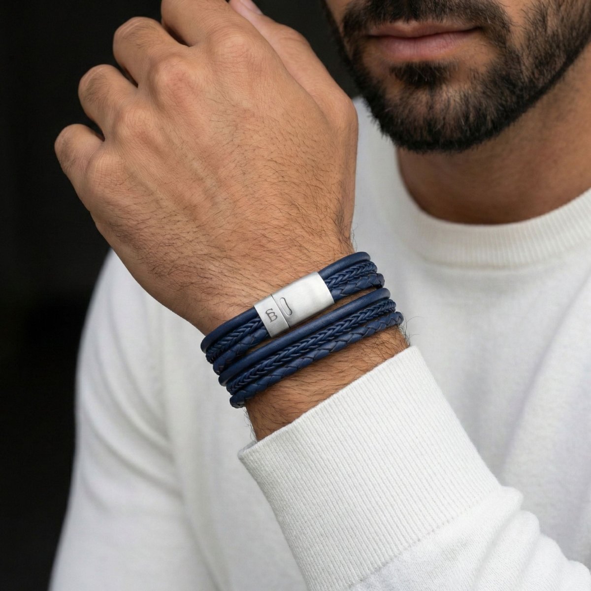 Layered Blue Multi Stand Leather Men's Bracelet - STEEL & BARNETT