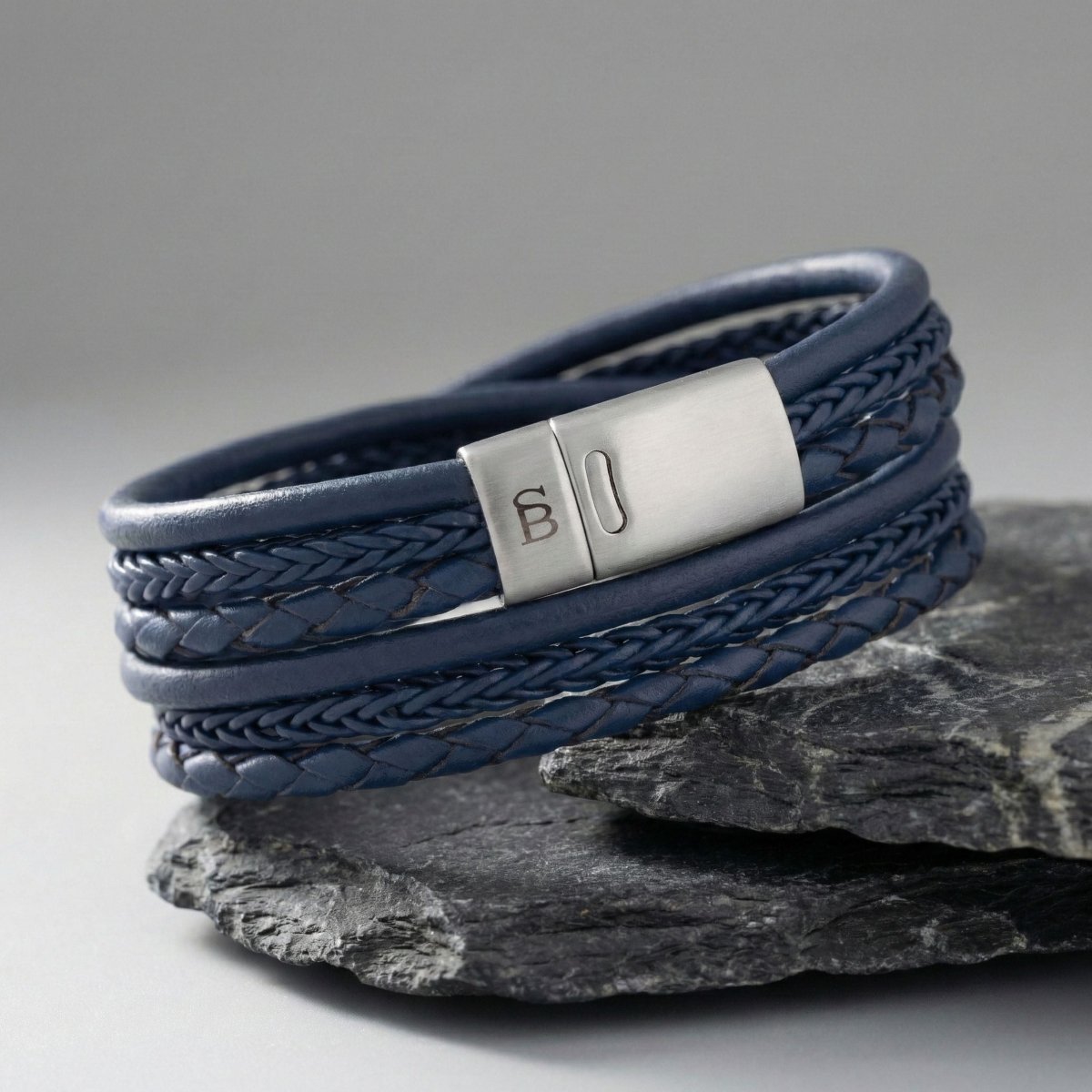 Layered Blue Multi Stand Leather Men's Bracelet - STEEL & BARNETT