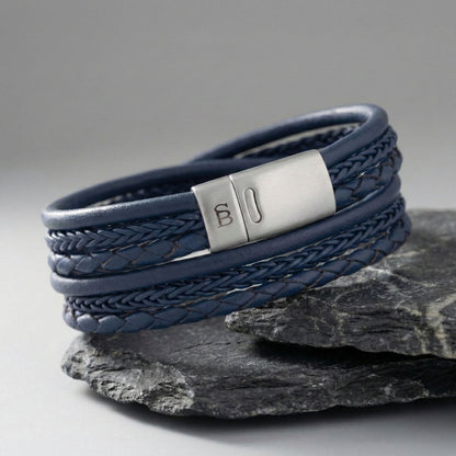 Layered Blue Multi Stand Leather Men's Bracelet - STEEL & BARNETT