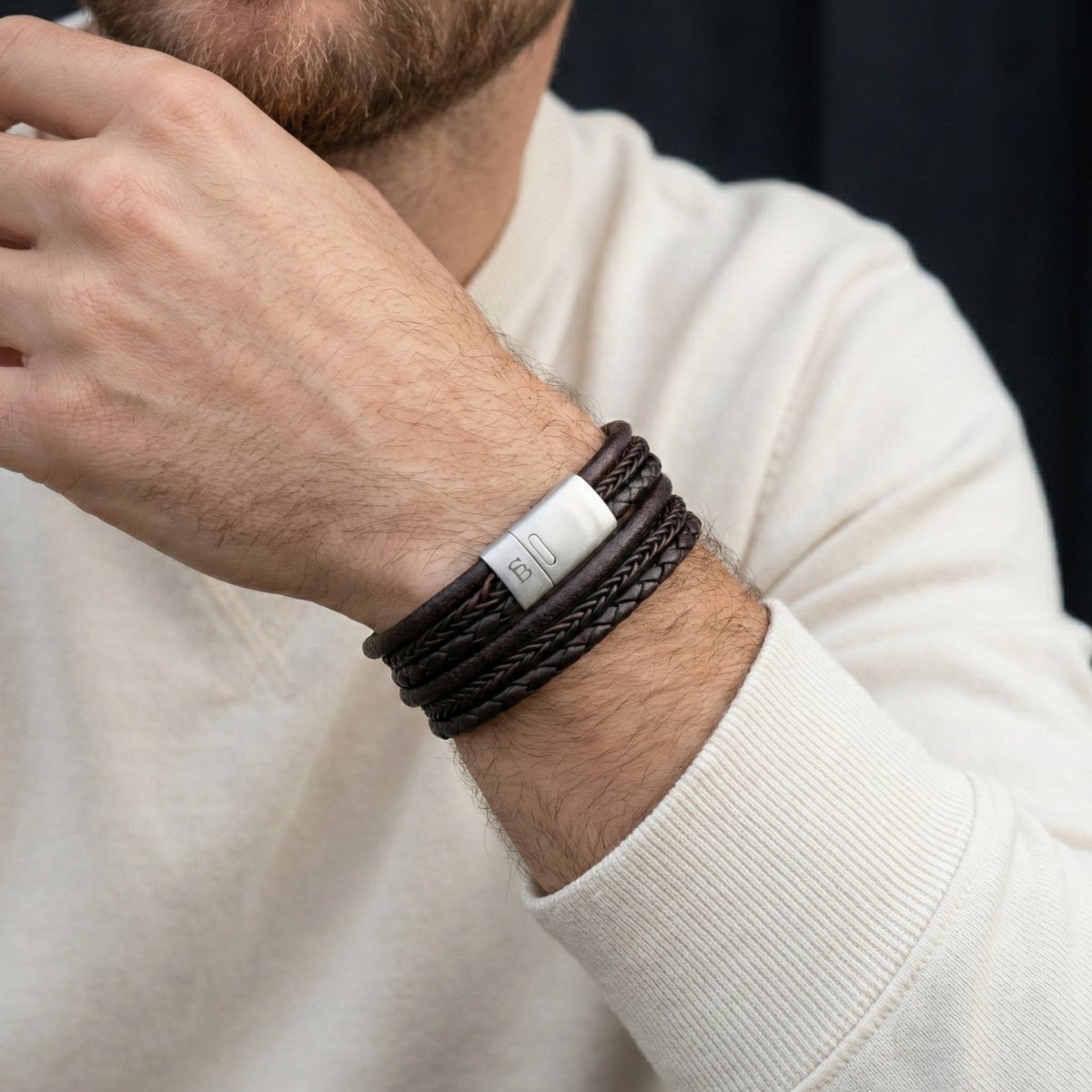 Layered Brown Multi Strand Leather Men's Bracelet - STEEL & BARNETT