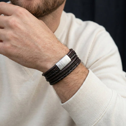 Layered Brown Multi Strand Leather Men's Bracelet - STEEL & BARNETT