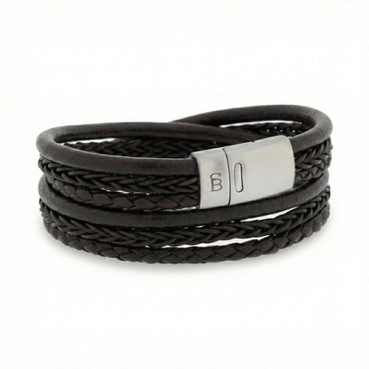 Layered Brown Multi Strand Leather Men's Bracelet - STEEL & BARNETT