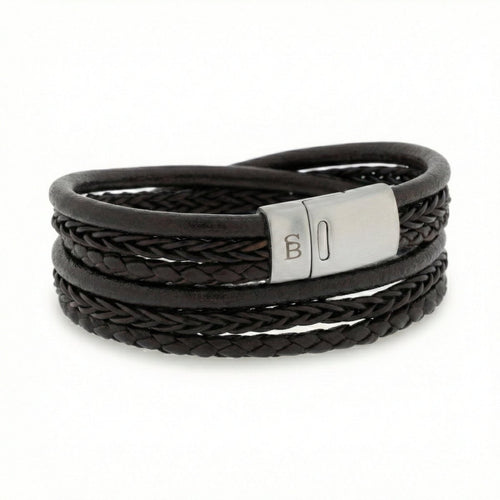 Layered Brown Multi Strand Leather Men's Bracelet