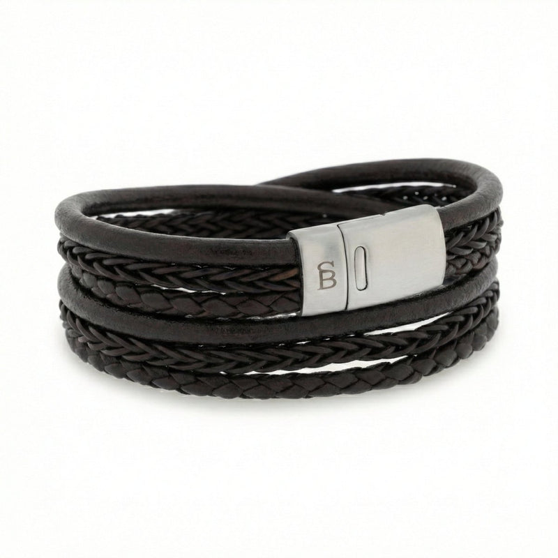 Layered Brown Multi Strand Leather Men's Bracelet