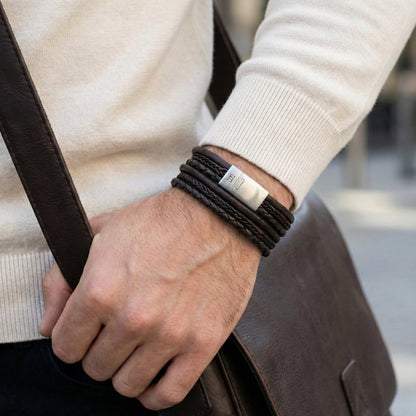 Layered Brown Multi Strand Leather Men's Bracelet - STEEL & BARNETT
