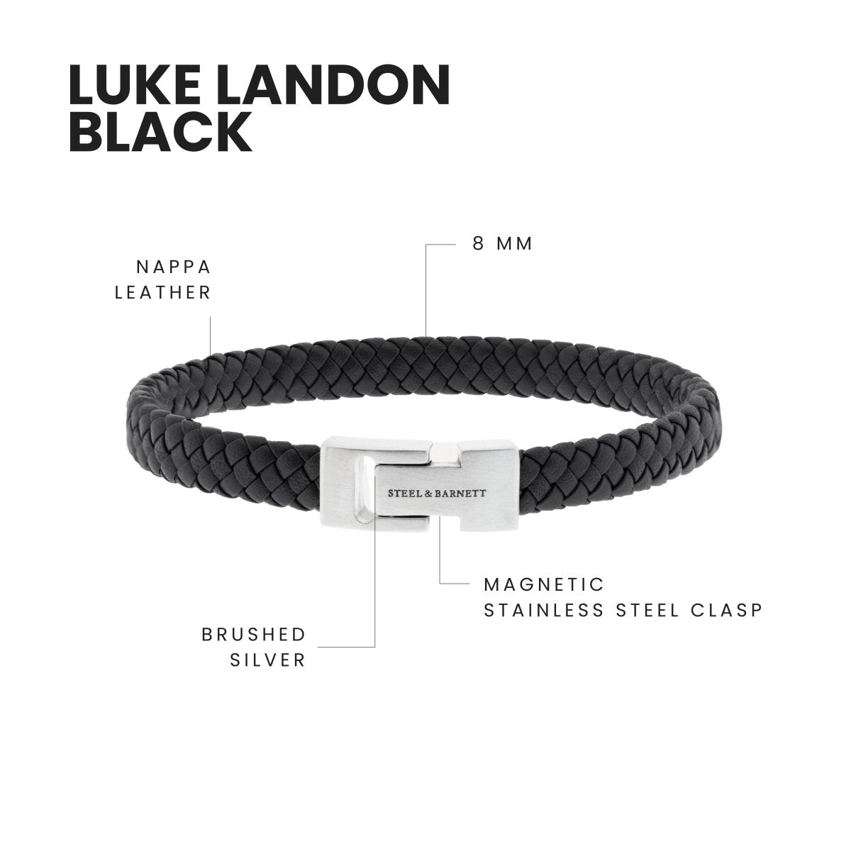 Leather Bracelet Archie Black - STEEL & BARNETT