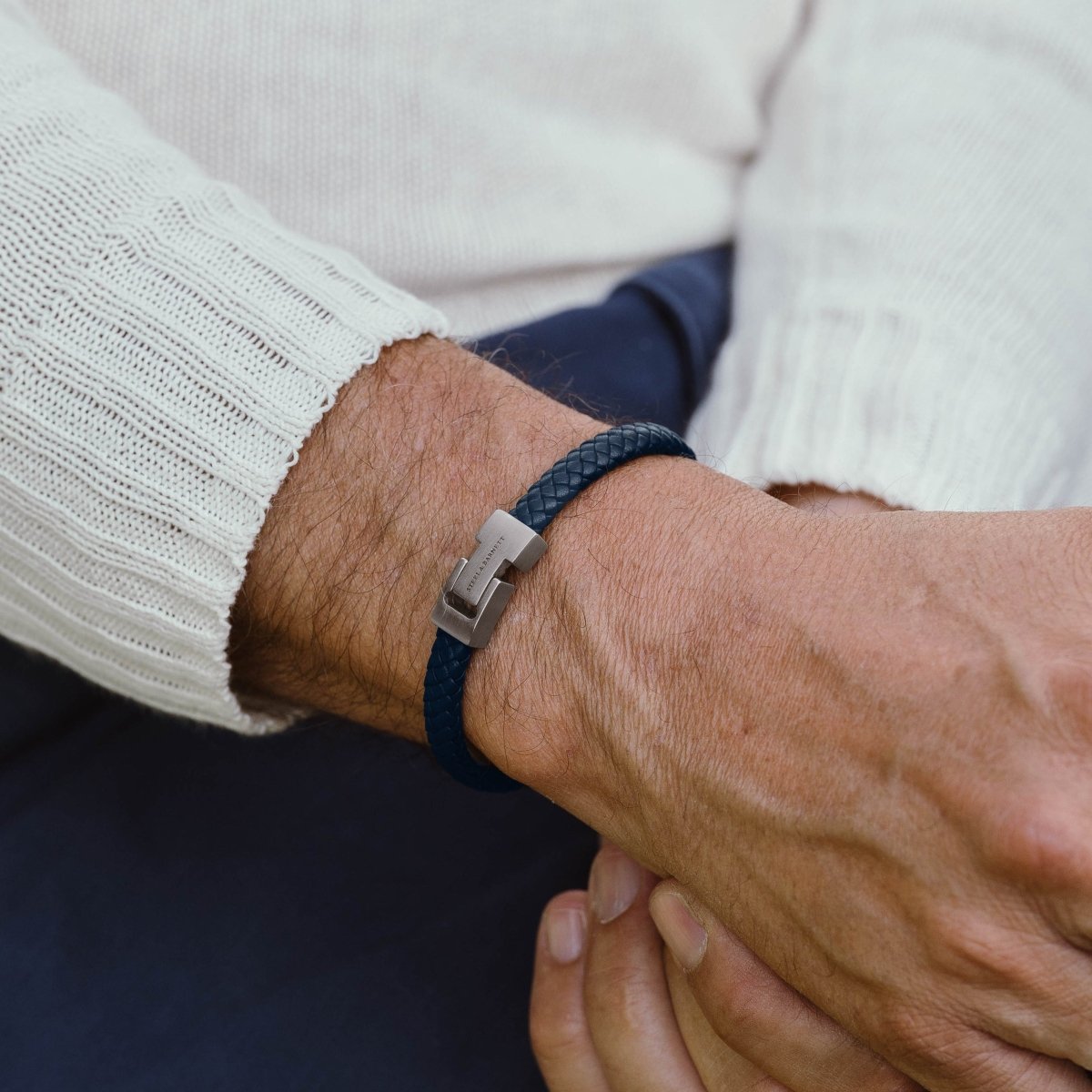 Leather Bracelet Archie Jeans Blue - STEEL & BARNETT