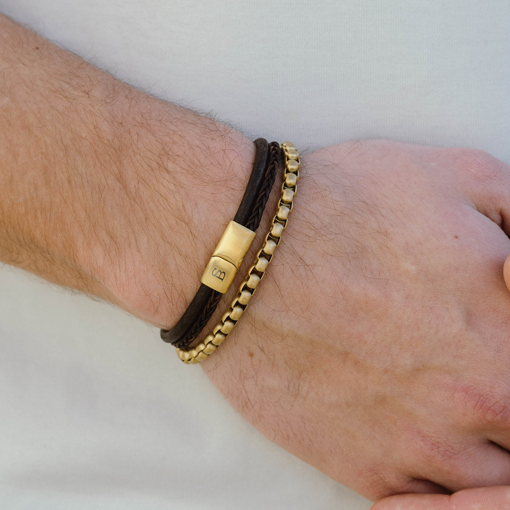 Denby Leren Armband 18K Goud/Bruin