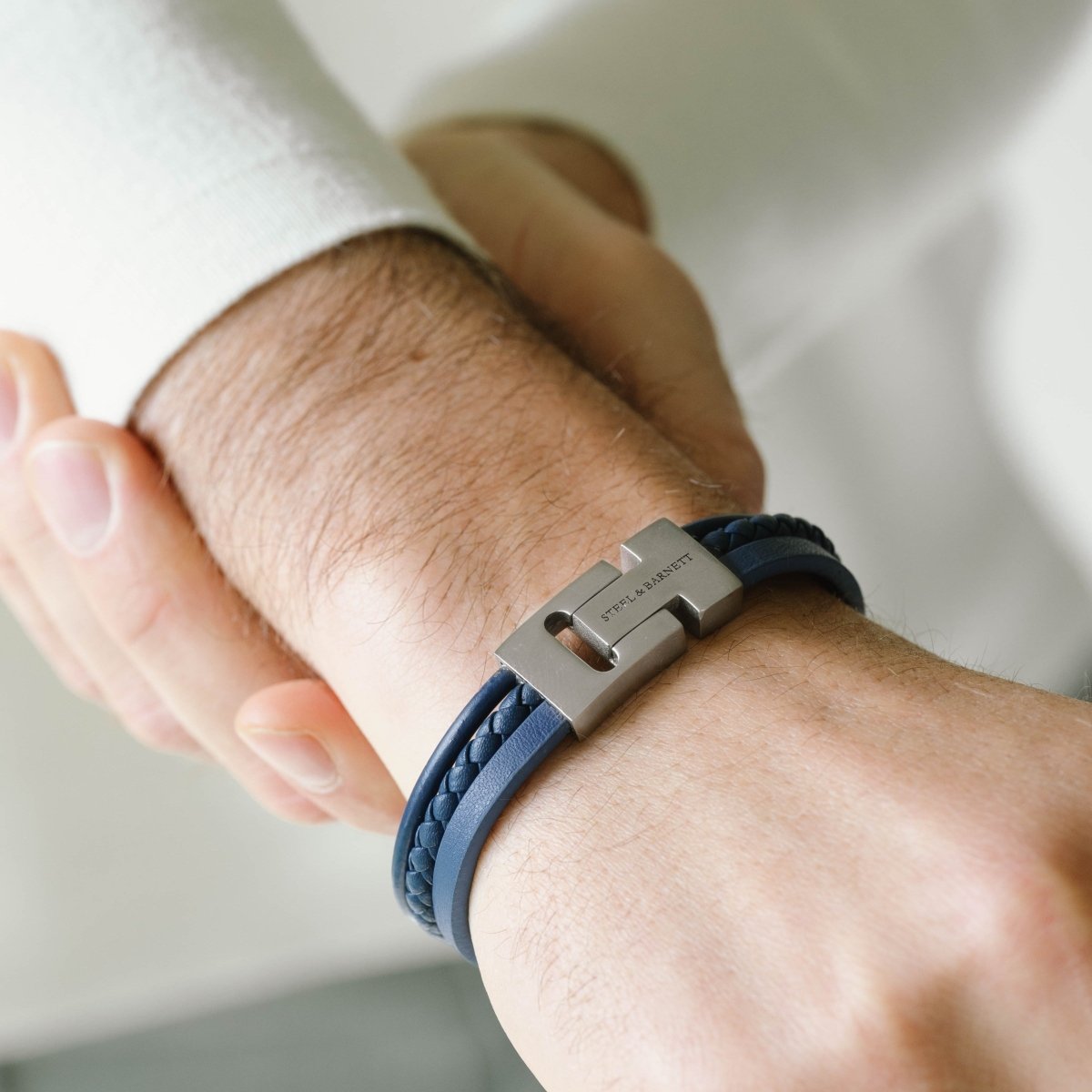 Leather Bracelet Casual Cole Blue - STEEL & BARNETT