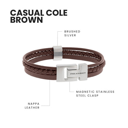 Leather Bracelet Casual Cole Brown - STEEL & BARNETT