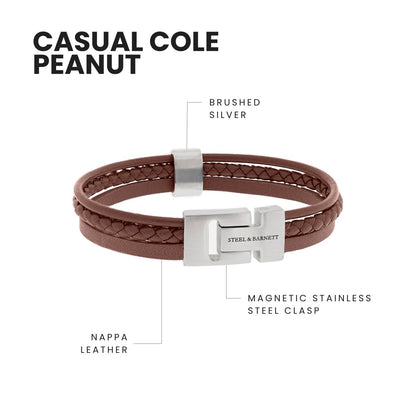 Leather Bracelet Casual Cole Peanut - STEEL & BARNETT