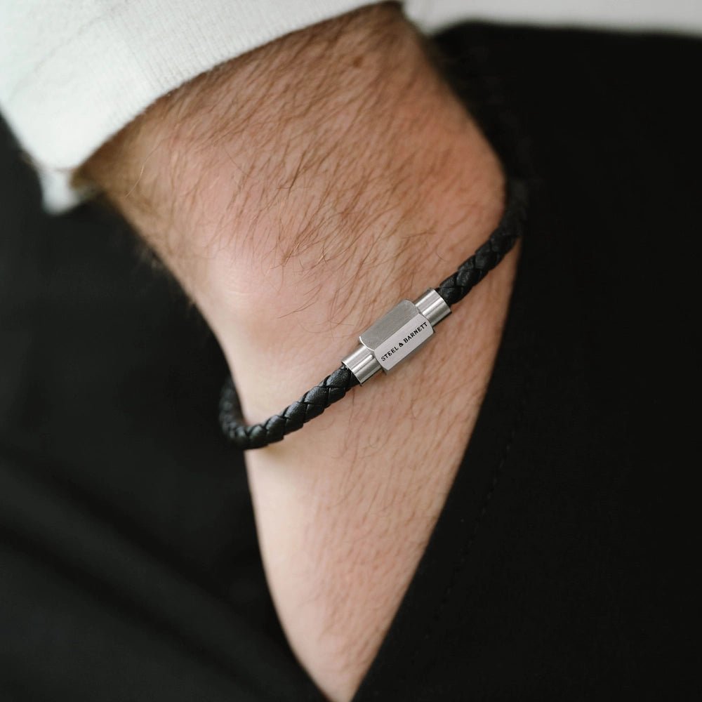 Luke Landon Nappa Leather Bracelet Black - STEEL & BARNETT