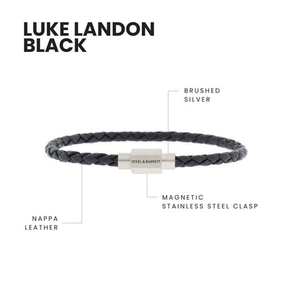 Luke Landon Nappa Leather Bracelet Black - STEEL & BARNETT