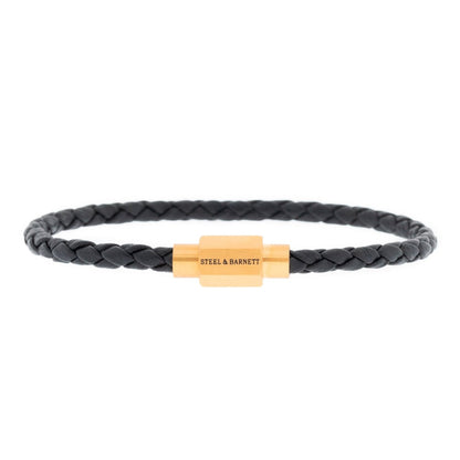 Luke Landon Nappa Leather Bracelet Black/18K Gold - STEEL & BARNETT