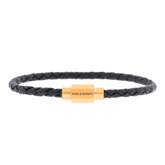 Luke Landon Nappa Leather Bracelet Black/18K Gold - STEEL & BARNETT