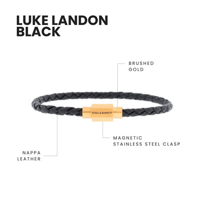Luke Landon Nappa Leather Bracelet Black/18K Gold - STEEL & BARNETT
