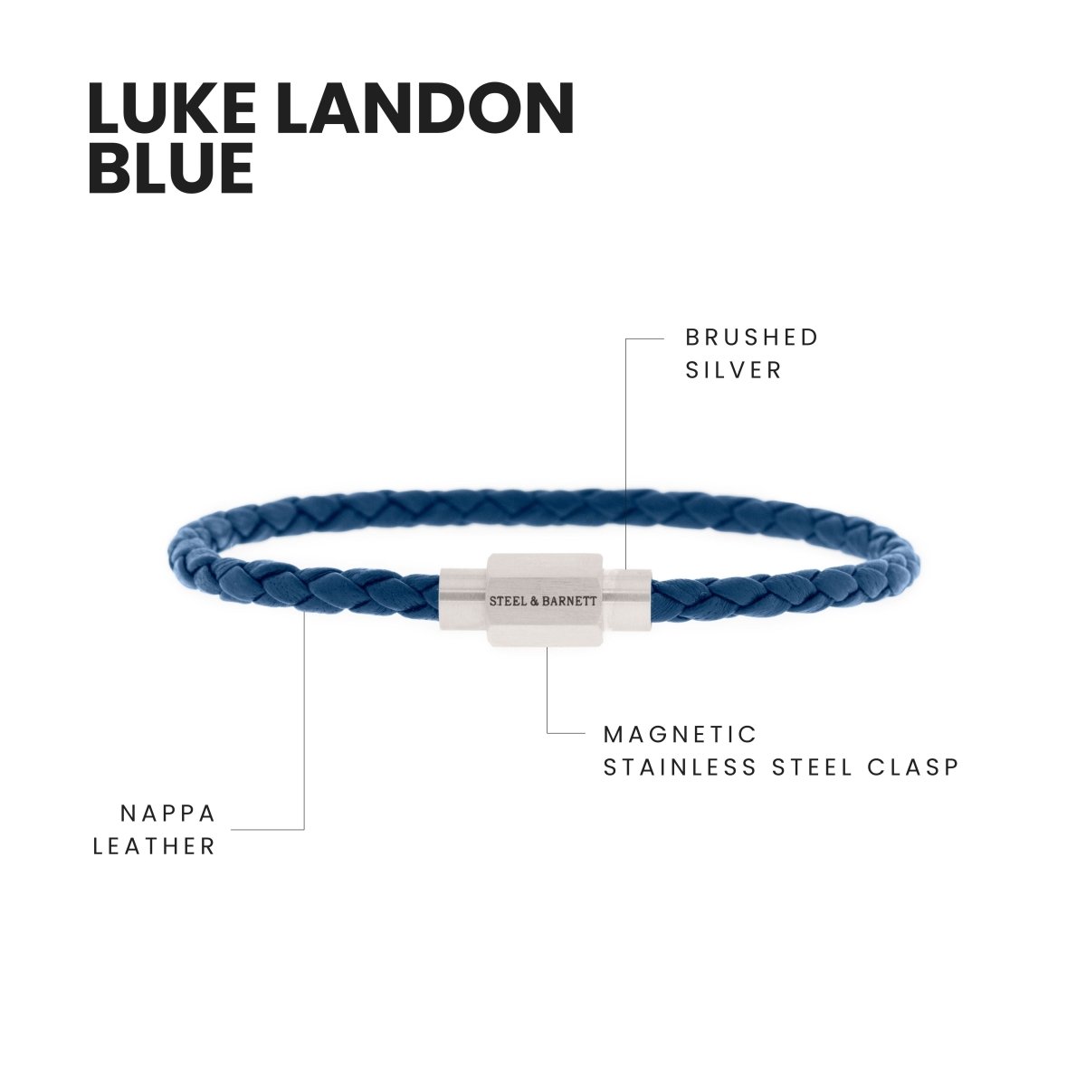 Luke Landon Nappa Leather Bracelet Blue - STEEL & BARNETT