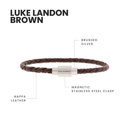 Luke Landon Nappa Leather Bracelet Brown - STEEL & BARNETT