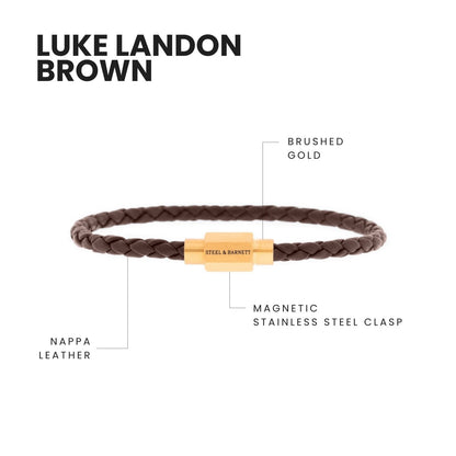 Luke Landon Nappa Leather Bracelet Brown/18K Gold - STEEL & BARNETT