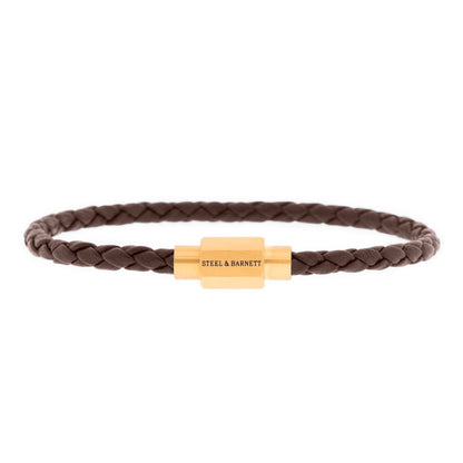 Luke Landon Nappa Leather Bracelet Brown/18K Gold - STEEL & BARNETT