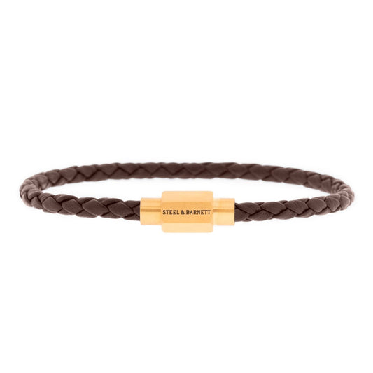 Luke Landon Nappa Leather Bracelet Brown/18K Gold - STEEL & BARNETT