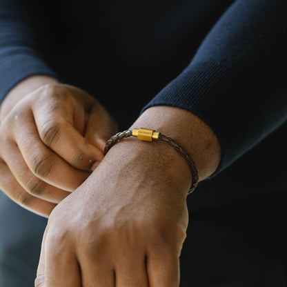 Luke Landon Nappa Leather Bracelet Brown/18K Gold - STEEL & BARNETT