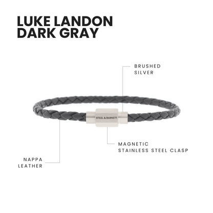 Luke Landon Nappa Leather Bracelet Dark Gray - STEEL & BARNETT