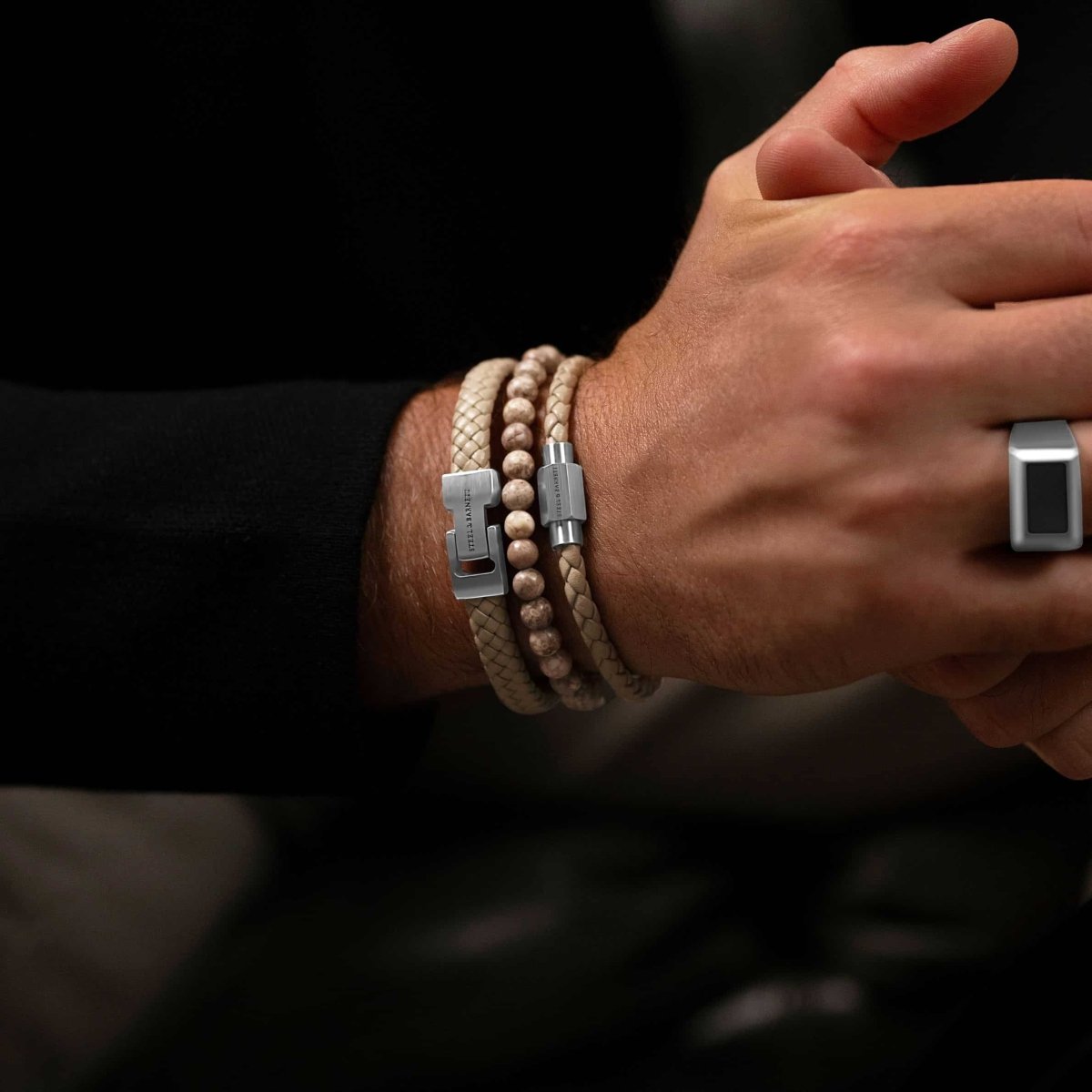 Luke Landon Nappa Leather Bracelet Ecru - STEEL & BARNETT