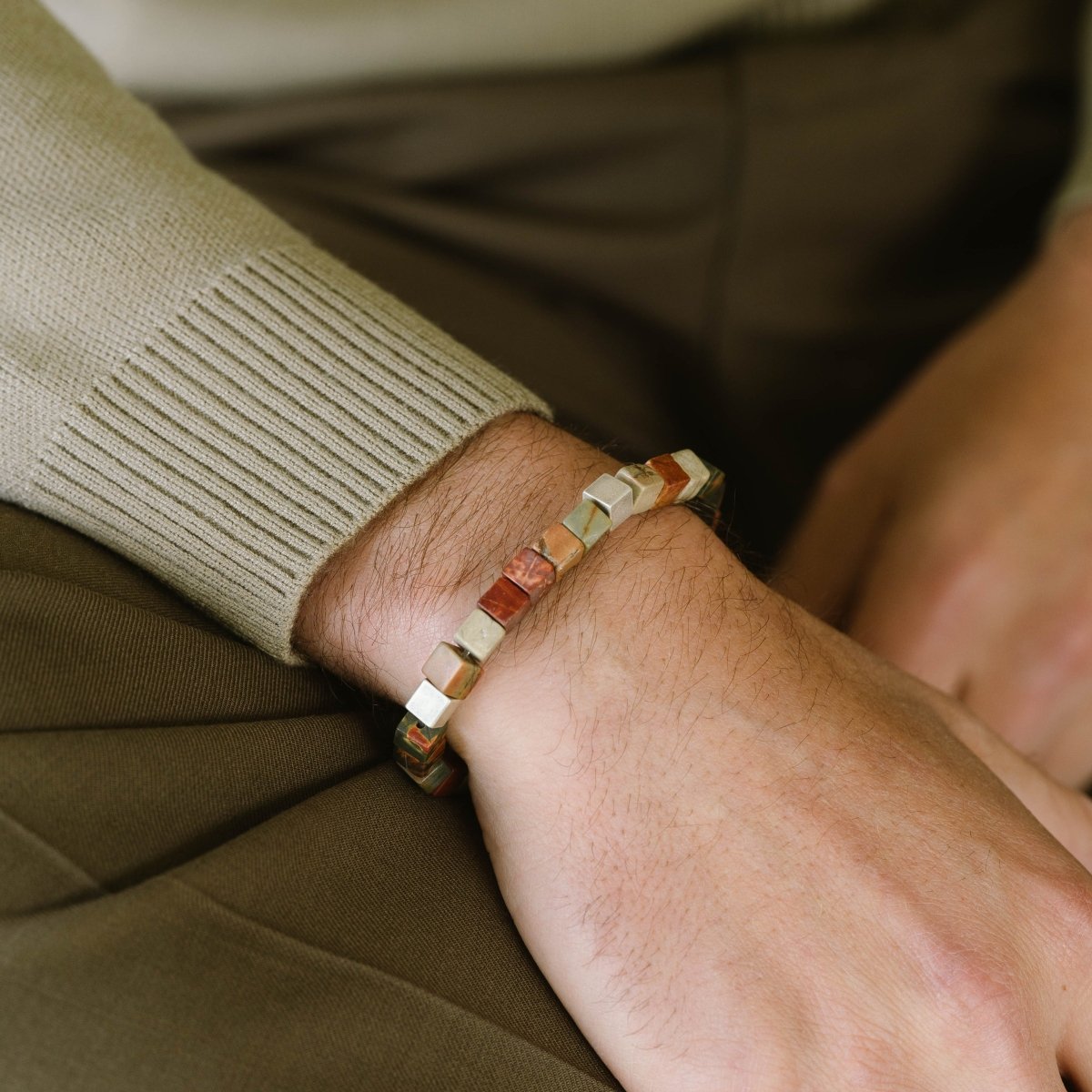 cube cherry creek jasper beaded bracelet for men
