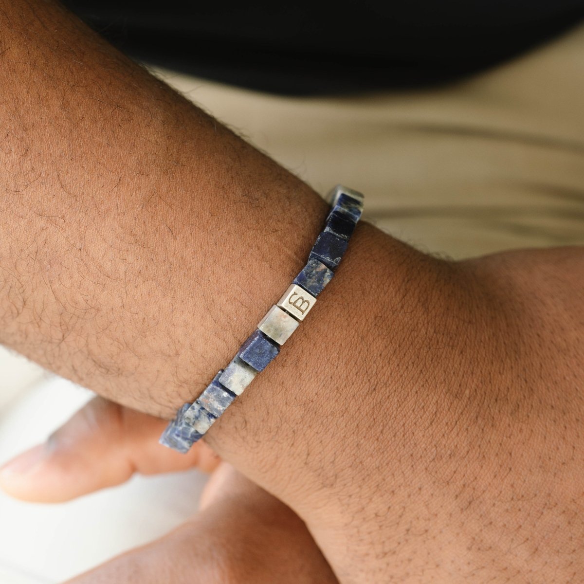 Memphis Cube Gemstone Bracelet Matt Sodalite - STEEL & BARNETT