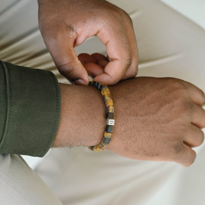 Memphis Cube Gemstone Bracelet Matt Tiger Eye - STEEL & BARNETT
