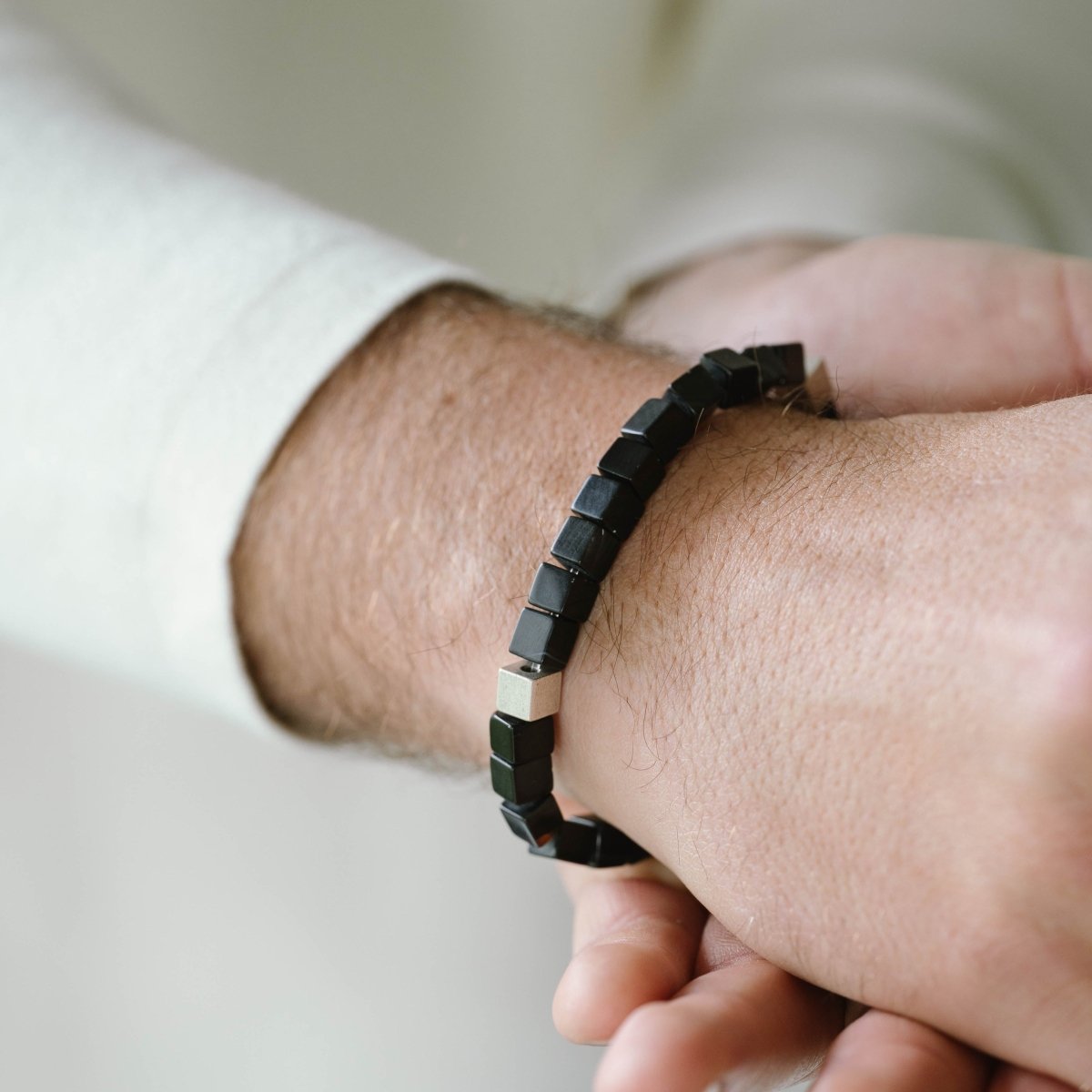 Memphis Cube Gemstone Bracelet Obisdian - STEEL & BARNETT