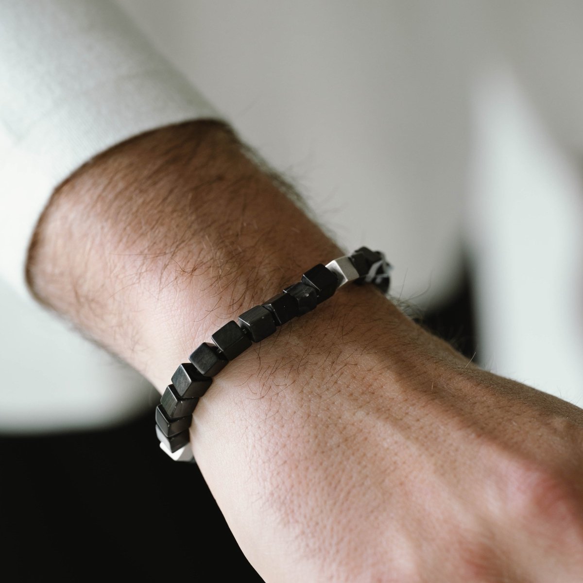 Memphis Cube Gemstone Bracelet Obisdian - STEEL & BARNETT