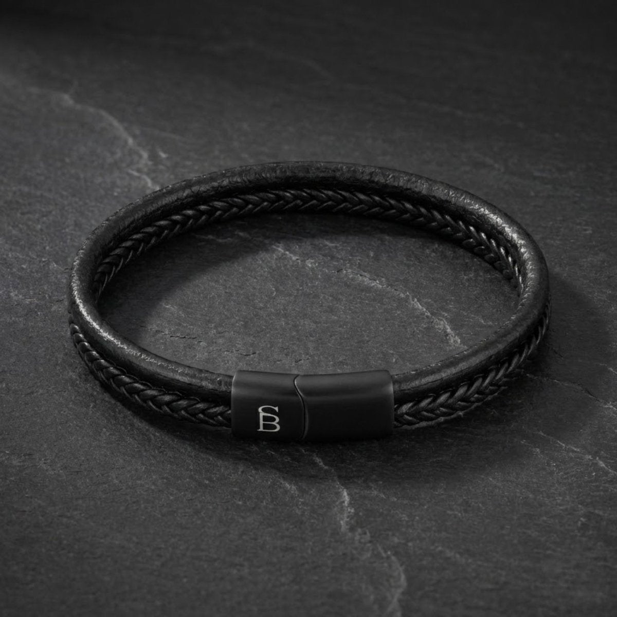 TIAWA Elegante herenarmband van echt leer (zwart) met roestvrijstalen TIAWA Elegante herenarmband van echt leer (zwart) met roestvrijstalen