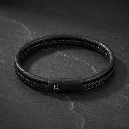 Men’s Black Edition Dual - Band Black Leather Bracelet - STEEL & BARNETT