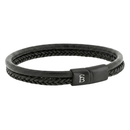 Men’s Black Edition Dual - Band Black Leather Bracelet - STEEL & BARNETT