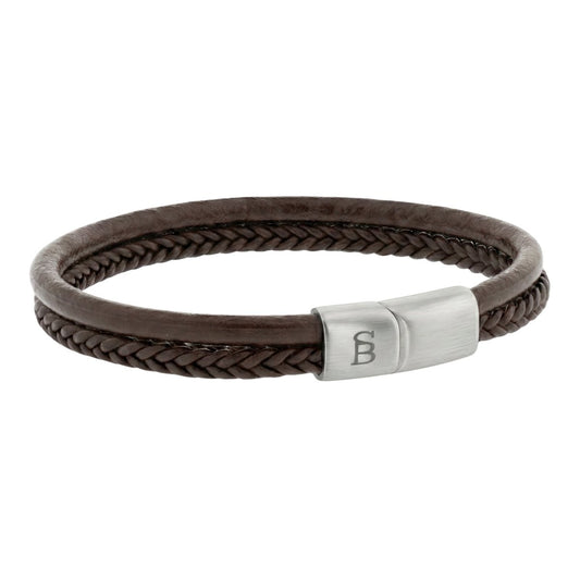 Men’s Dual - Band Brown Leather Bracelet - STEEL & BARNETT