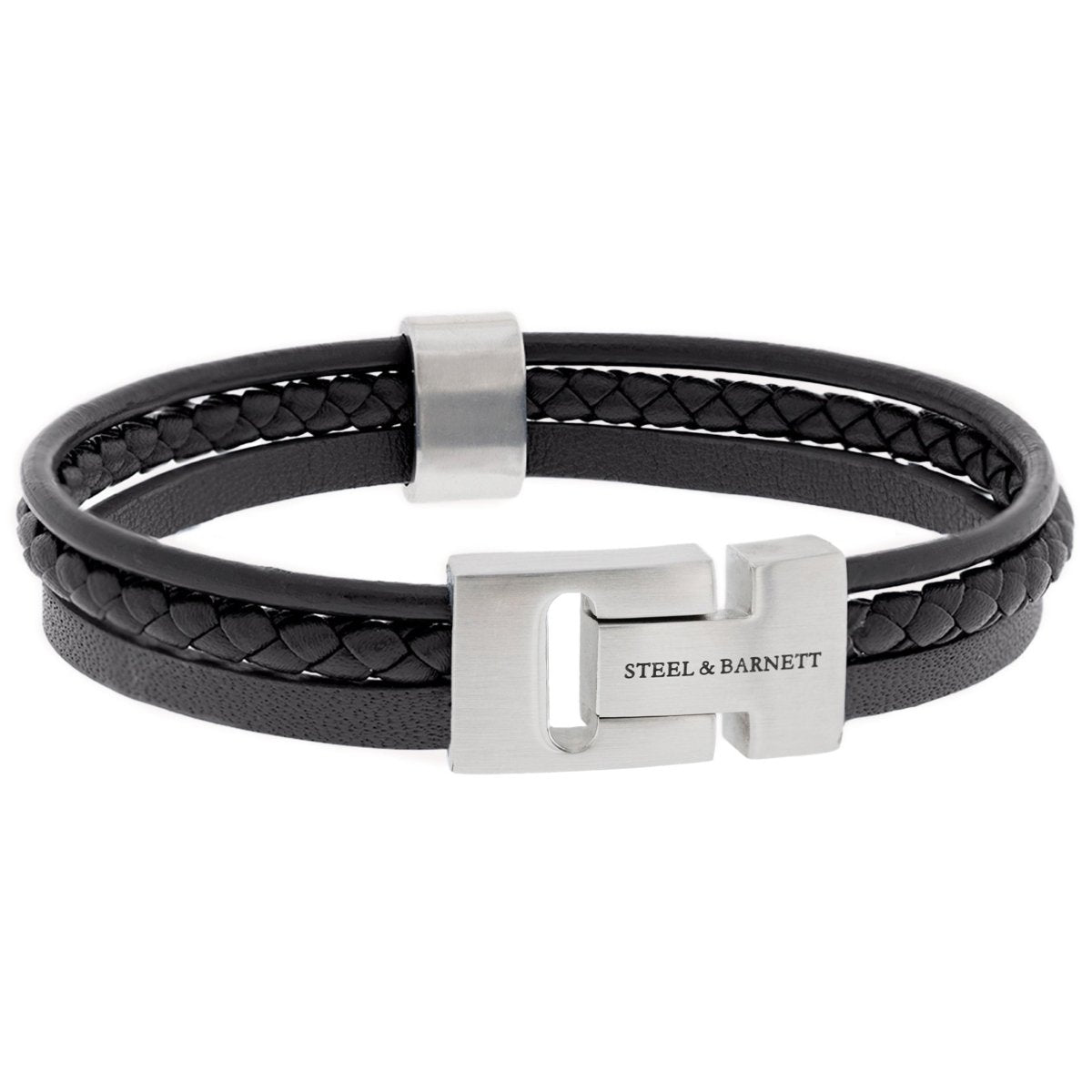 Multi Strand Black Leather Men's Bracelet - STEEL & BARNETT